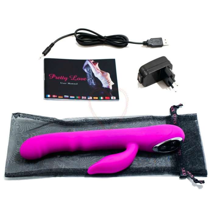 VIBRADOR COM ESTIMULADOR DE CLITÓRIS E FUNÇÃO DE ROTAÇÃO - PRETTYLOVE