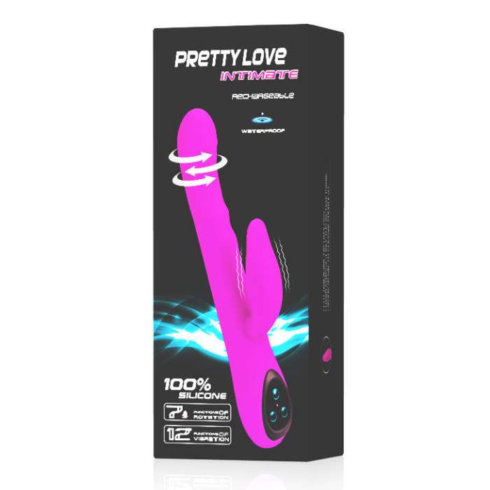 VIBRADOR COM ESTIMULADOR DE CLITÓRIS E FUNÇÃO DE ROTAÇÃO - PRETTYLOVE