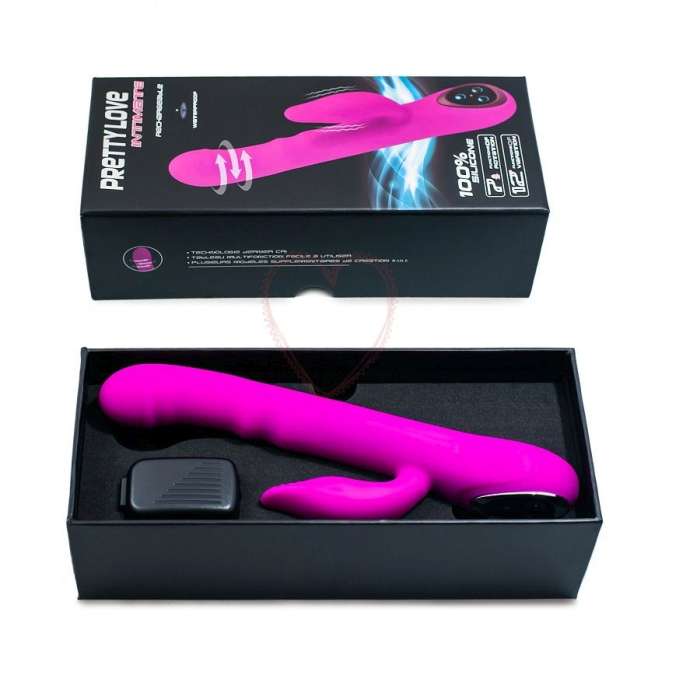 VIBRADOR COM ESTIMULADOR DE CLITÓRIS E FUNÇÃO DE ROTAÇÃO - PRETTYLOVE