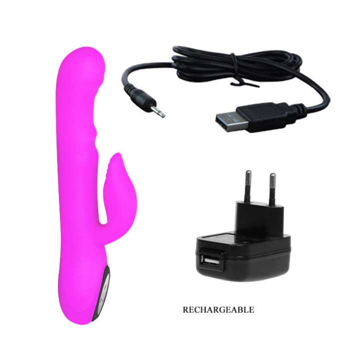 VIBRADOR COM ESTIMULADOR DE CLITÓRIS E FUNÇÃO DE ROTAÇÃO - PRETTYLOVE