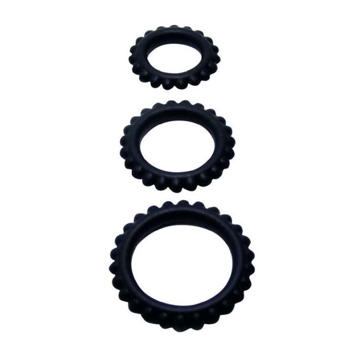 BAILE TITAN CONJUNTO 3 PCS COCK RING PRETO 2.8 + 2.4 + 1.9 CM