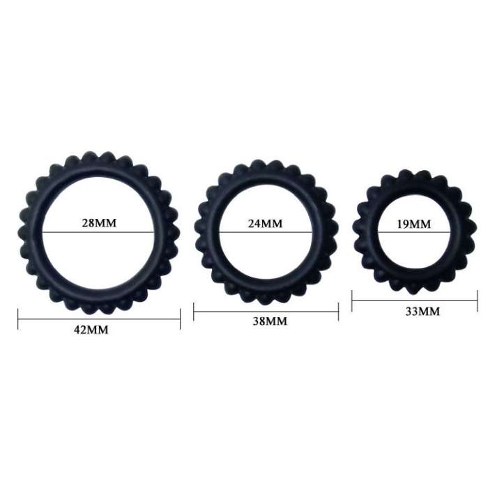 BAILE TITAN CONJUNTO 3 PCS COCK RING PRETO 2.8 + 2.4 + 1.9 CM