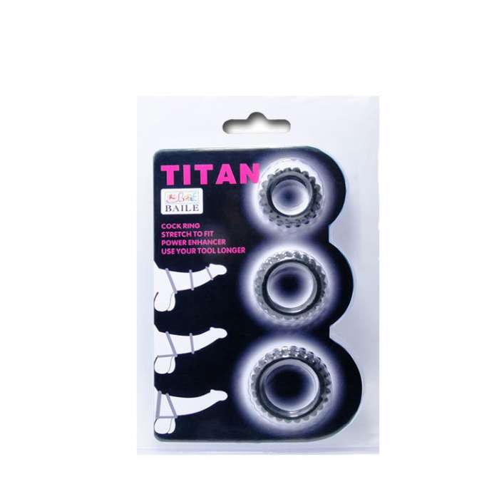 BAILE TITAN CONJUNTO 3 PCS COCK RING PRETO 2.8 + 2.4 + 1.9 CM