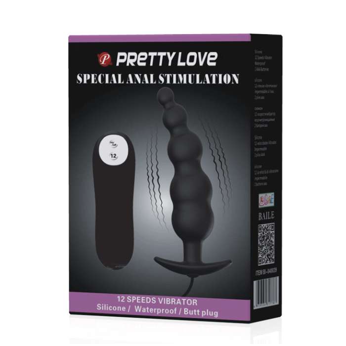 PRETTY LOVE PLUG ANAL SILICONA ESTIMULACION EXTRA Y 12 MODOS VIBRACION - NEGRO