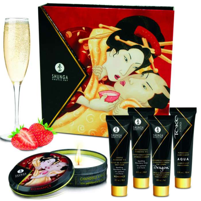 KIT EROTICO - SEGREDOS DE GEISHA COM VINHO DE MORANGO