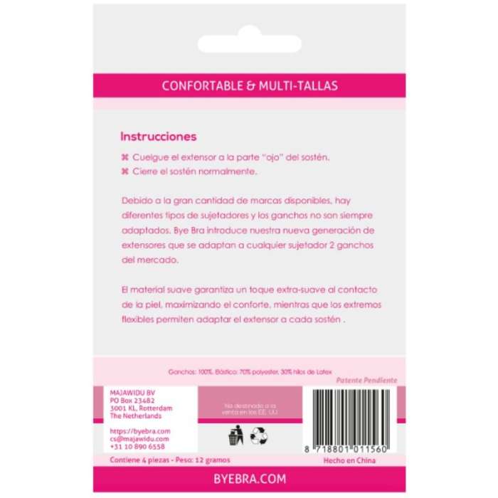 EXTENSOR DE SOUTIEN - BYE BRA FLEXIBLE BRA EXTENDERS 2 HOOK NUDE 4UDS
