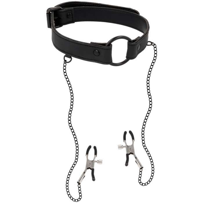COLAR COM GRAMPOS DE MAMILO - FETISH SUBMISSIVE