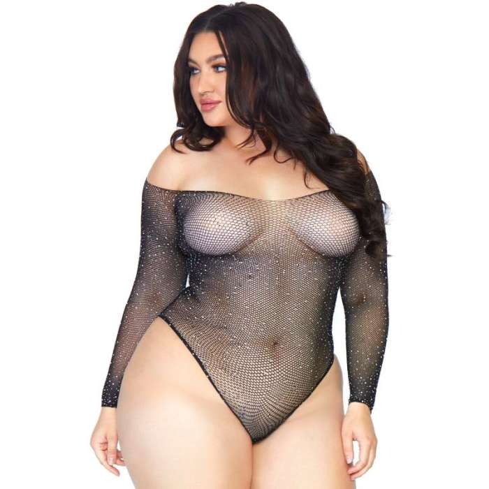 BODYSTOCKING - LEG AVENUE CRYSTALIZED FISHNET 1X-2X