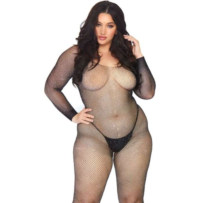 BODYSTOCKING - LEG AVENUE EM REDE COM BRILLIANT 1X-2X