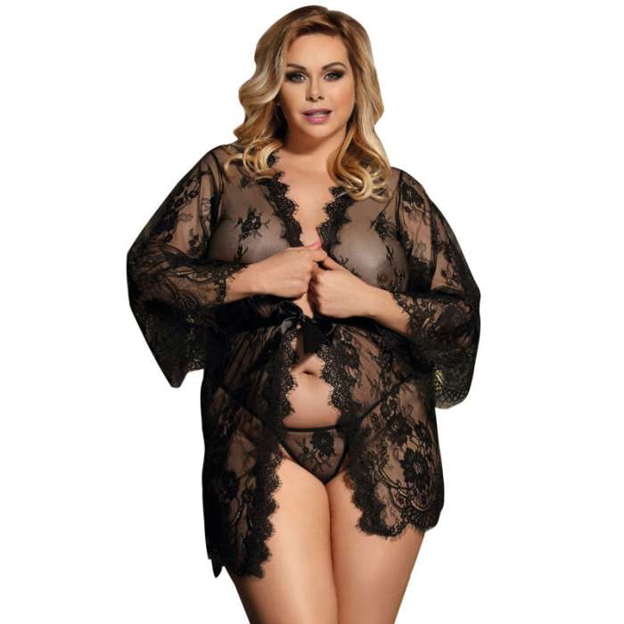 SUBBLIME QUEEN PLUS LACE PEIGNOIR ...