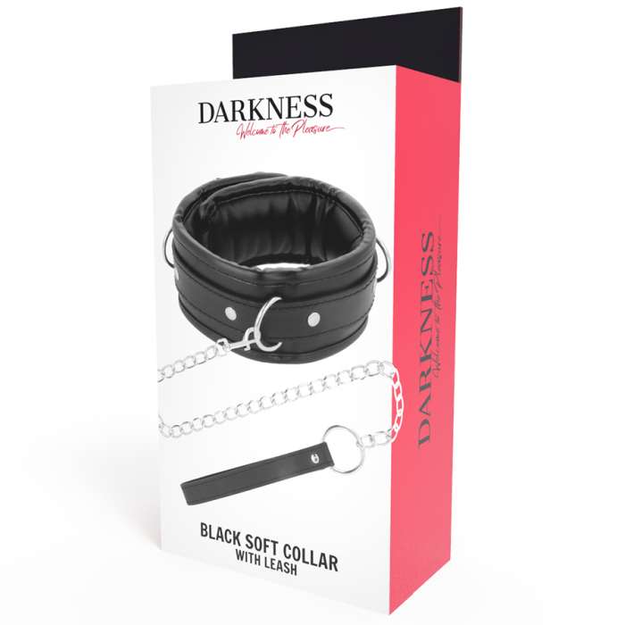 COLEIRA DE COURO COM TRELA - DARKNESS