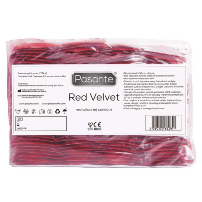 PASANTE RED VELVET PRESERVATIVO ROJO 144  UNIDADES