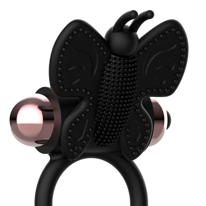 COQUETTE COCK RING BORBOLETA ANEL VIBRADOR PRETO / OURO