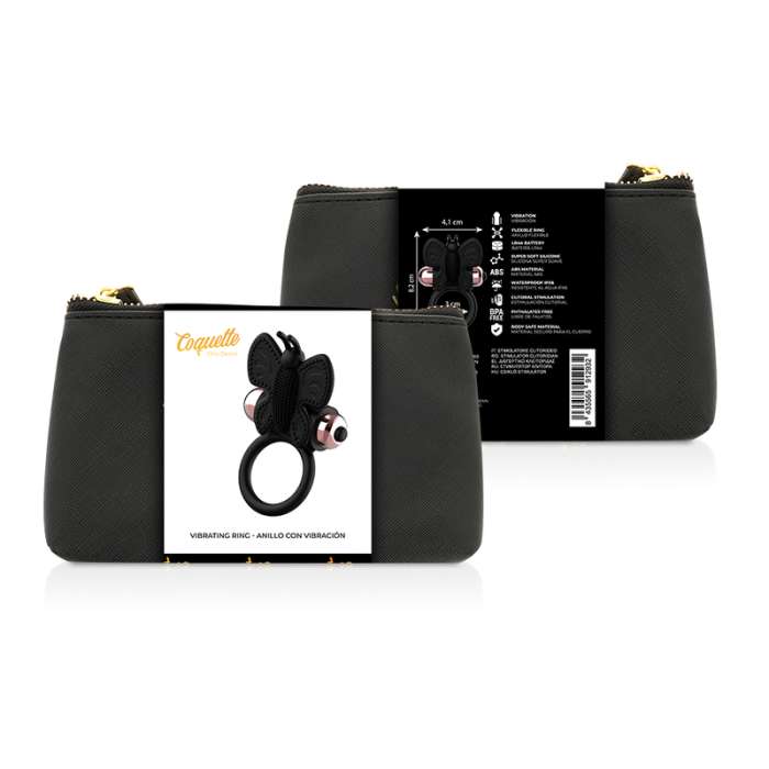 COQUETTE COCK RING BORBOLETA ANEL VIBRADOR PRETO / OURO