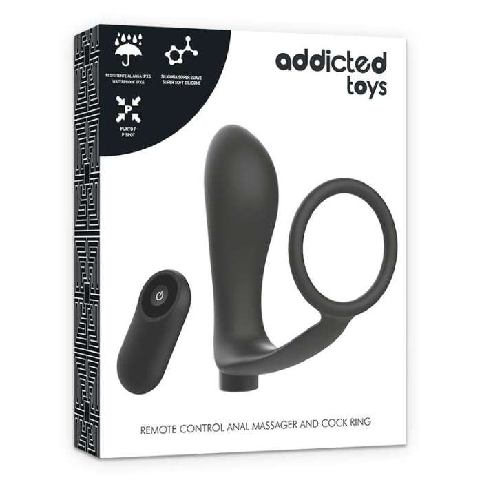 PLUG ANAL COM VIBRAÇÃO E CONTROLO REMOTO E ANEL PARA PÉNIS ADDICTED TOYS