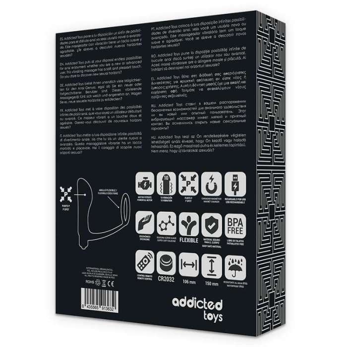 PLUG ANAL COM VIBRAÇÃO E CONTROLO REMOTO E ANEL PARA PÉNIS ADDICTED TOYS