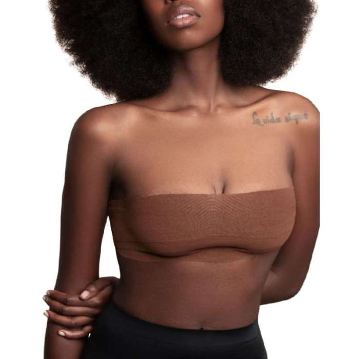 FITA ADESIVA - BYE BRA BODY TAPE 5M X 6,5 CM + 3 PARES DE COBERTURAS DE BICO DE SATINAS MARROM ESCURO