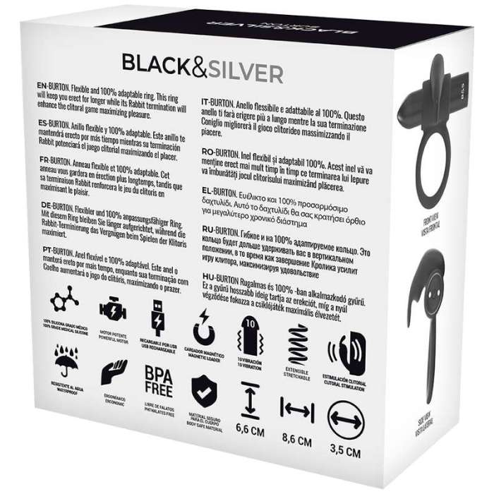 ANEL PARA PÉNIS COM VIBRAÇÃO - BLACK&SILVER BURTON WATCHME