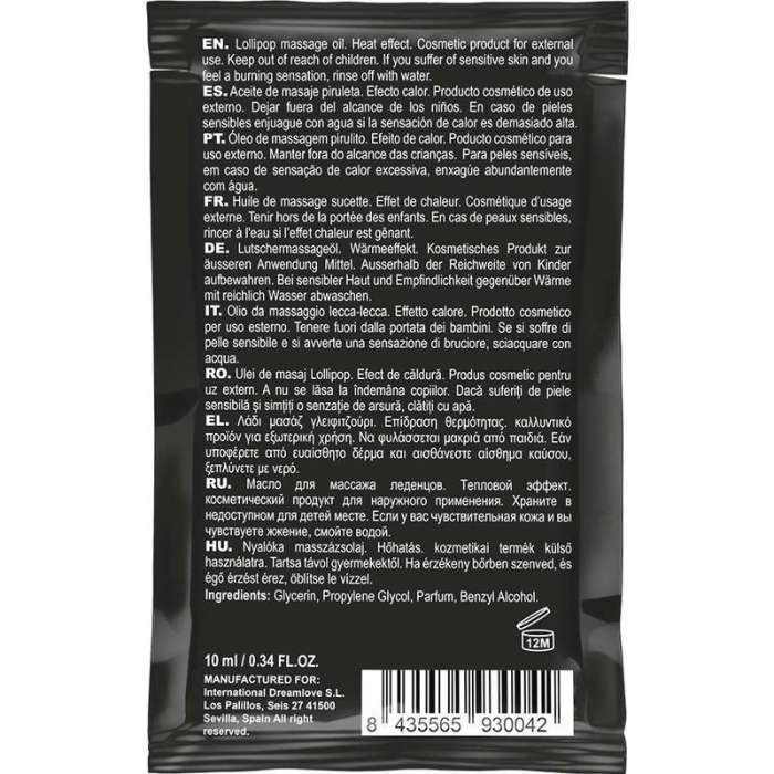 OLEO DE MASSAGEM EFEITO CALOR COMESTIVEL - COQUETTE LOLLIPOP N 10 ML