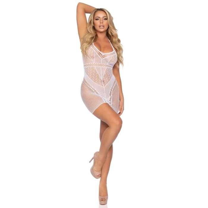 VESTIDO - LEG AVENUE MULTI NET MINI DRESS ONE SIZE - BRANCO