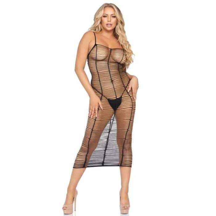 VESTIDO - LEG AVENUE HORIZONTAL NET MAXI DRESS ONE SIZE