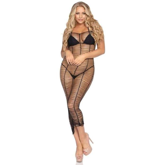 VESTIDO - LEG AVENUE HORIZONTAL NET MAXI DRESS ONE SIZE