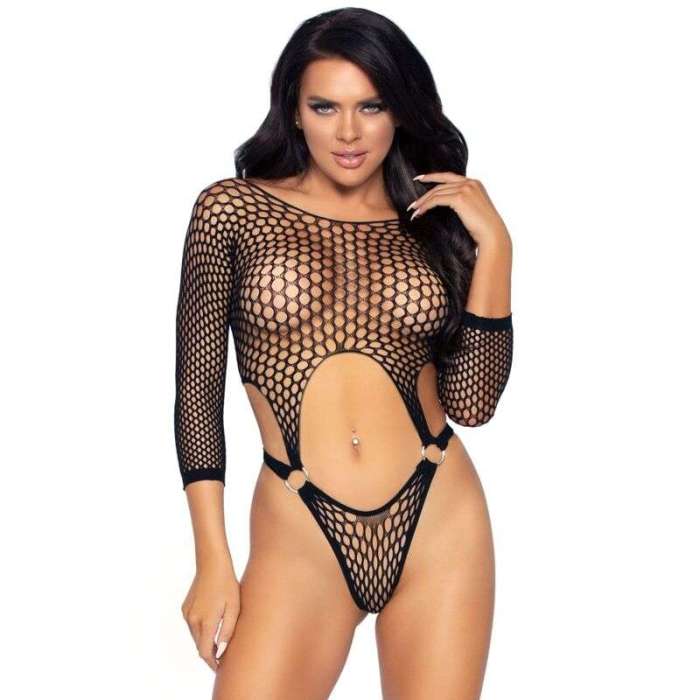 LEG AVENUE TOP BODYSUIT COM THONG BACK ONE SIZE - PRETO
