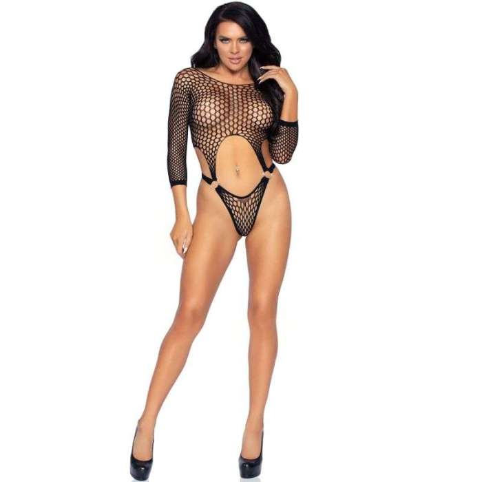 LEG AVENUE TOP BODYSUIT COM THONG BACK ONE SIZE - PRETO