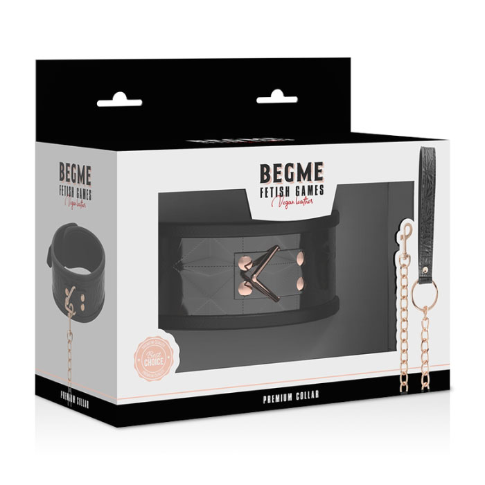 COLAR COM CORRENTE DE METAL - BEGME BLACK EDITION COLAR DE COURO PREMIUM VEGAN