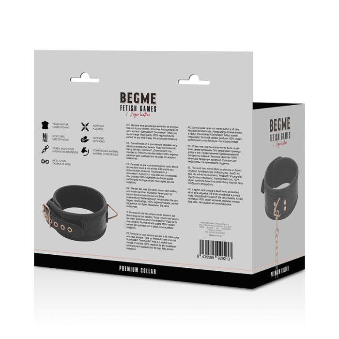 COLAR COM CORRENTE DE METAL - BEGME BLACK EDITION COLAR DE COURO PREMIUM VEGAN