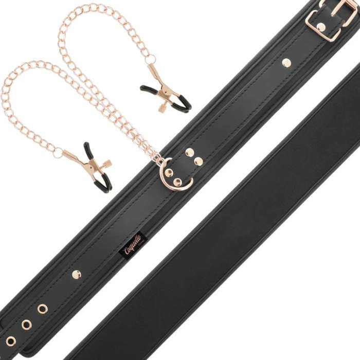 COLAR DE COURO VEGAN COM CLIP DE MAMILO - COQUETTE