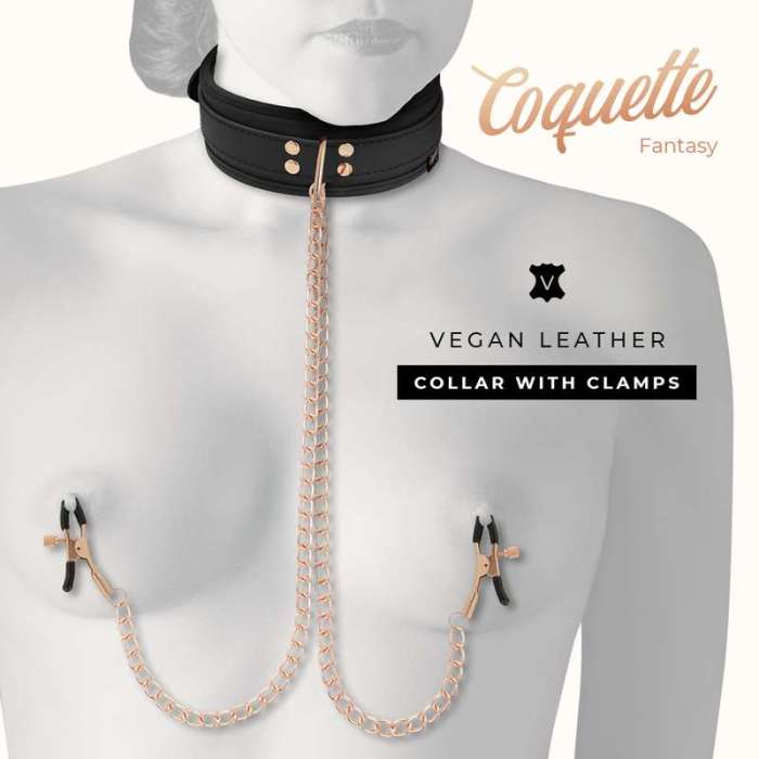 COLAR DE COURO VEGAN COM CLIP DE MAMILO - COQUETTE