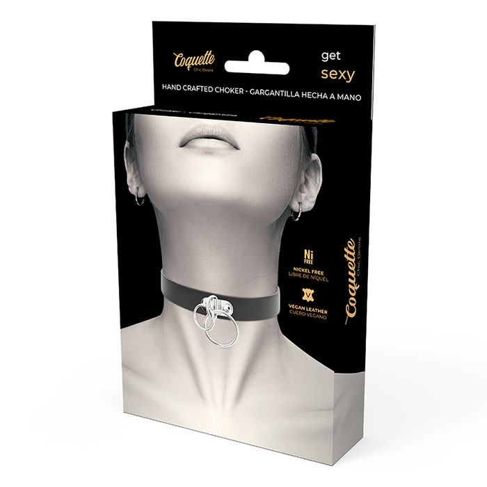 COQUETTE HAND CRAFTED CHOKER VEGAN LEATHER - DOUBLE RING