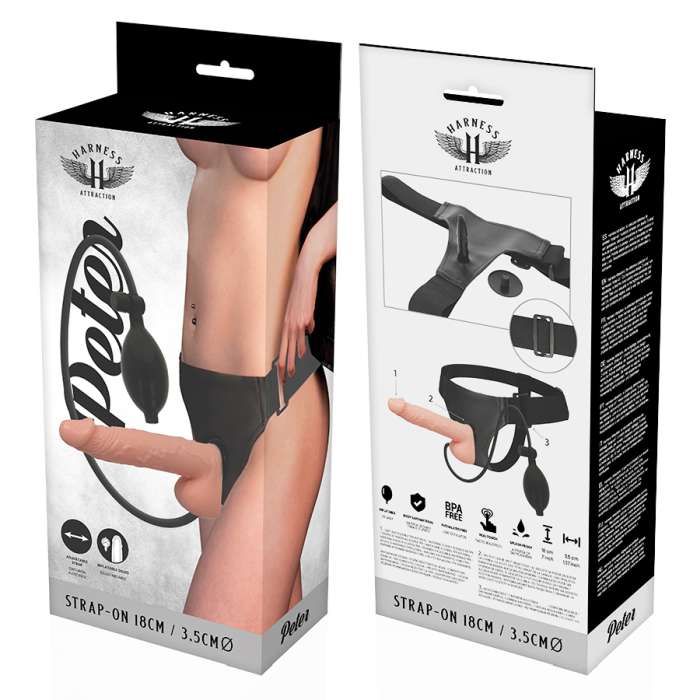 ARNÊS COM DILDO COM BOMBA - HARNESS ATTRACTION 18CM