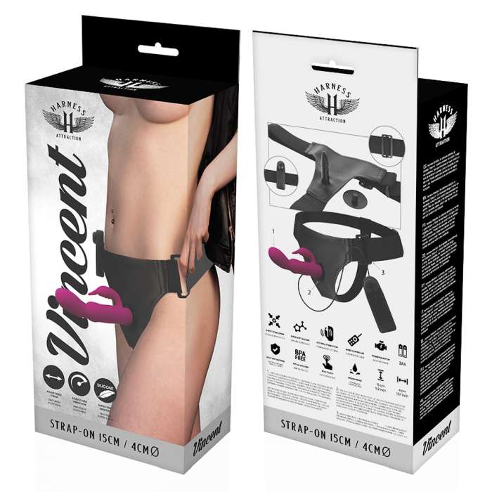 ARNÊS COM VIBRADOR DUPLA ESTIMULAÇÃO E CONTROLO REMOTO - HARNESS ATTRACTION 15CM