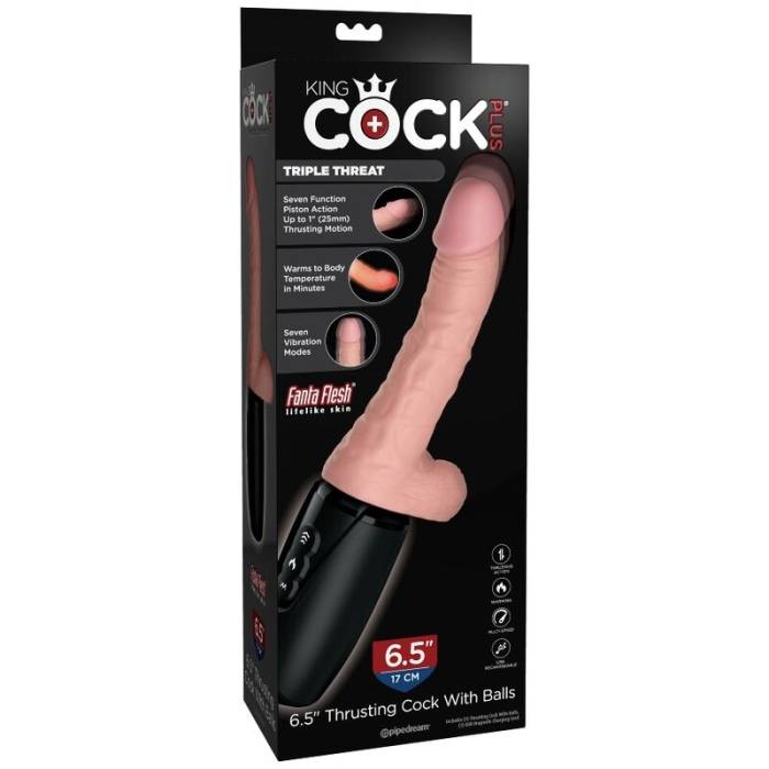 DILDO COM VIBRAÇÃO E AQUECIMENTO - KING COCK PLUS TRIPLO AMEA
