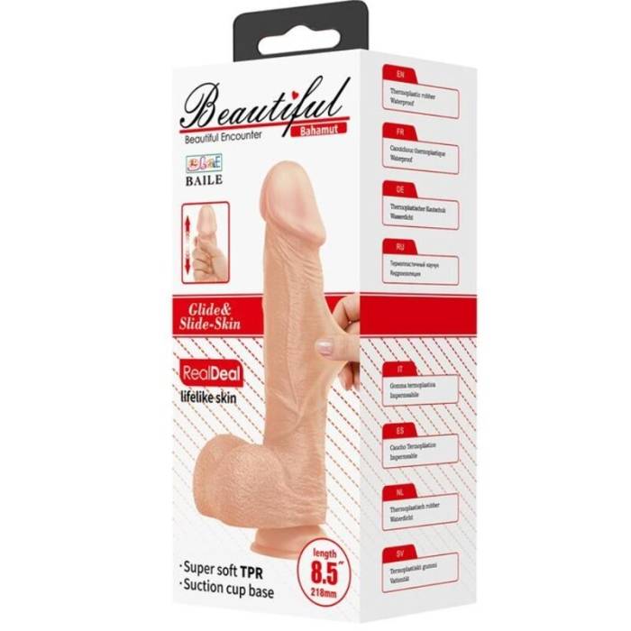 BELO ENCONTRO BAHAMUT DILDO REALÍSTICO E FLEXÍVEL 21,8 CM - CARNE
