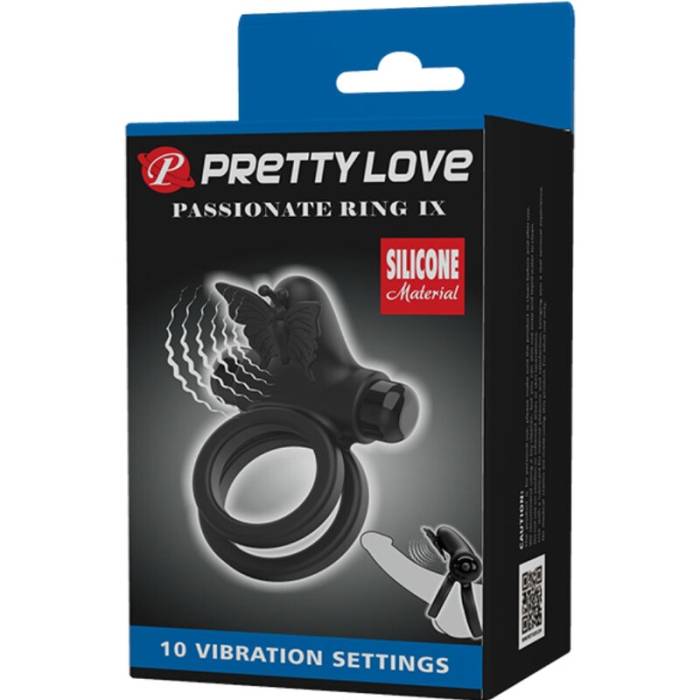 PRETTY LOVE - VIBRADOR DE ANEL DUPLO COM ESTIMULADOR PRETO