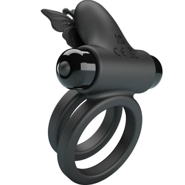 PRETTY LOVE - VIBRADOR DE ANEL DUPLO COM ESTIMULADOR PRETO
