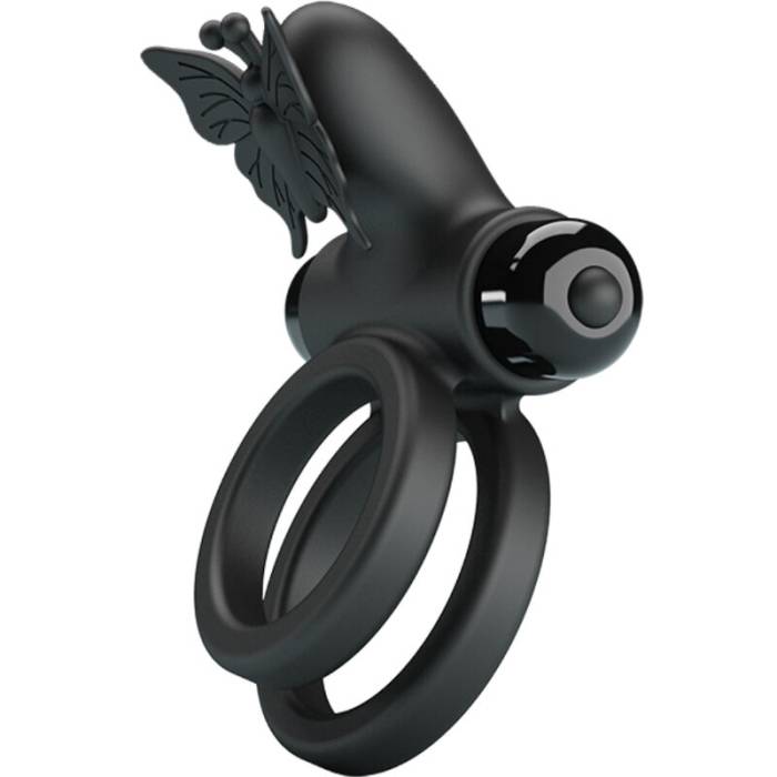 PRETTY LOVE - VIBRADOR DE ANEL DUPLO COM ESTIMULADOR PRETO