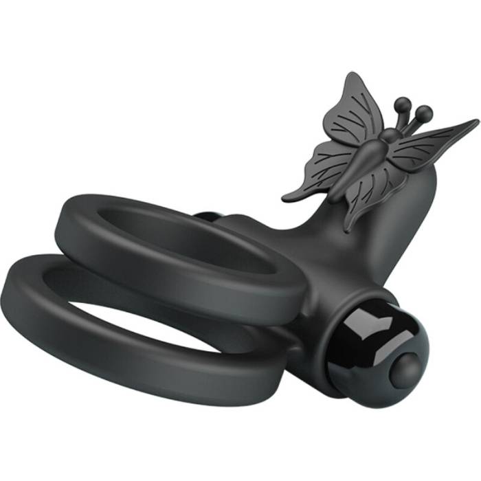 PRETTY LOVE - VIBRADOR DE ANEL DUPLO COM ESTIMULADOR PRETO