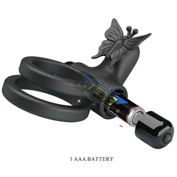 PRETTY LOVE - VIBRADOR DE ANEL DUPLO COM ESTIMULADOR PRETO