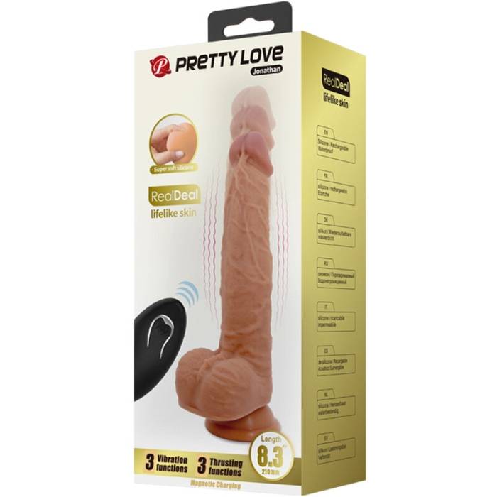 BONITO AMOR - DILDO JONATHAN SILICONE 3 VIBRAÇÃO + 3 FUNÇÕES DE IMPULSO CONTROLE REMOTO 21 CM