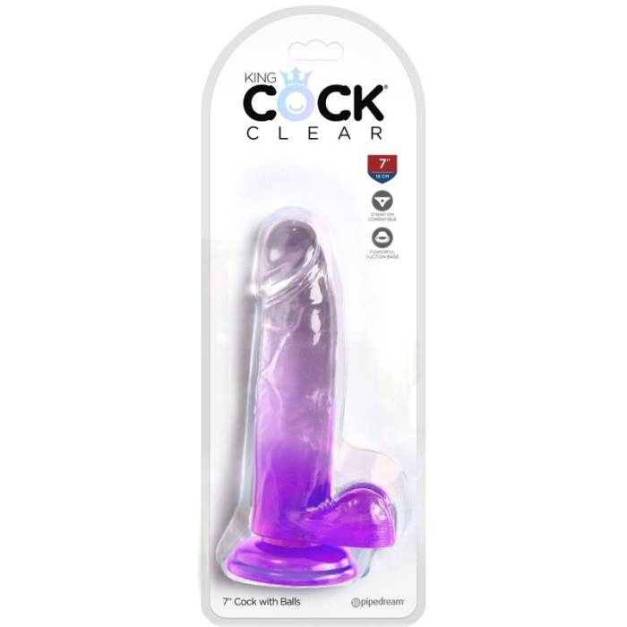KING COCK CLEAR - PÊNIS REALISTA COM BOLAS 15,2 CM ROXO
