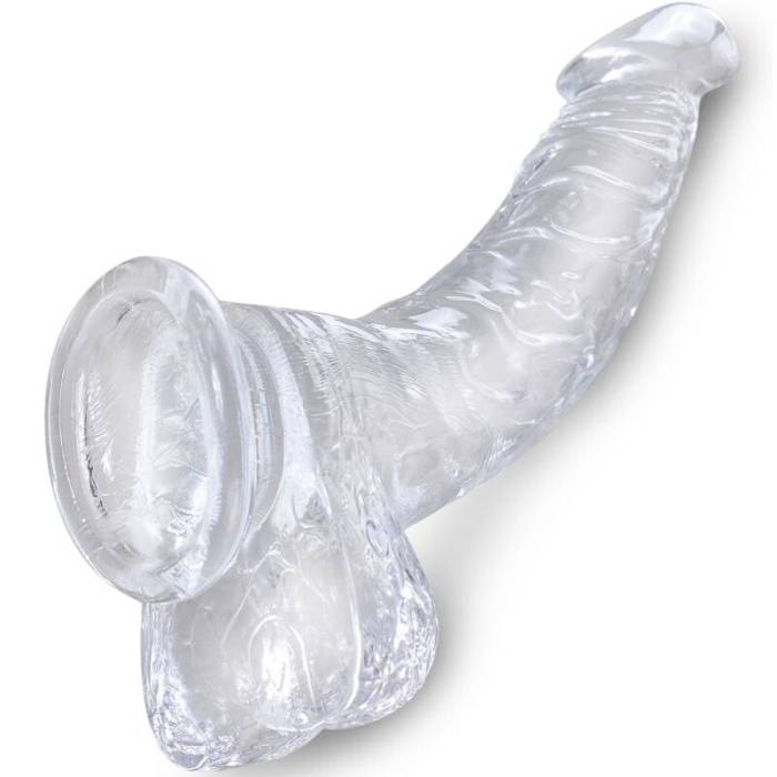 KING COCK CLEAR - PÊNIS CURVO REALISTA COM BOLAS 16,5 CM TRANSPARENTE