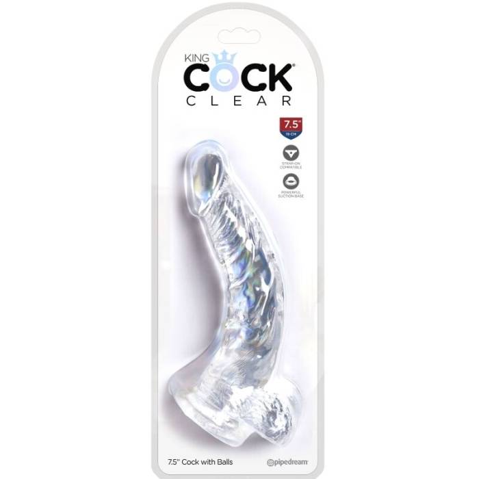 KING COCK CLEAR - PÊNIS CURVO REALISTA COM BOLAS 16,5 CM TRANSPARENTE