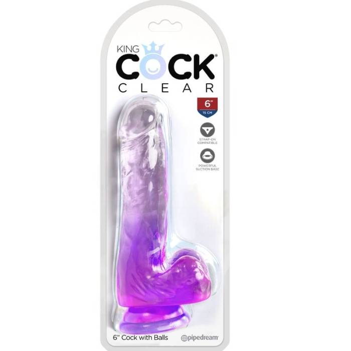KING COCK CLEAR - PÊNIS REALISTA COM BOLAS 13,5 CM ROXO