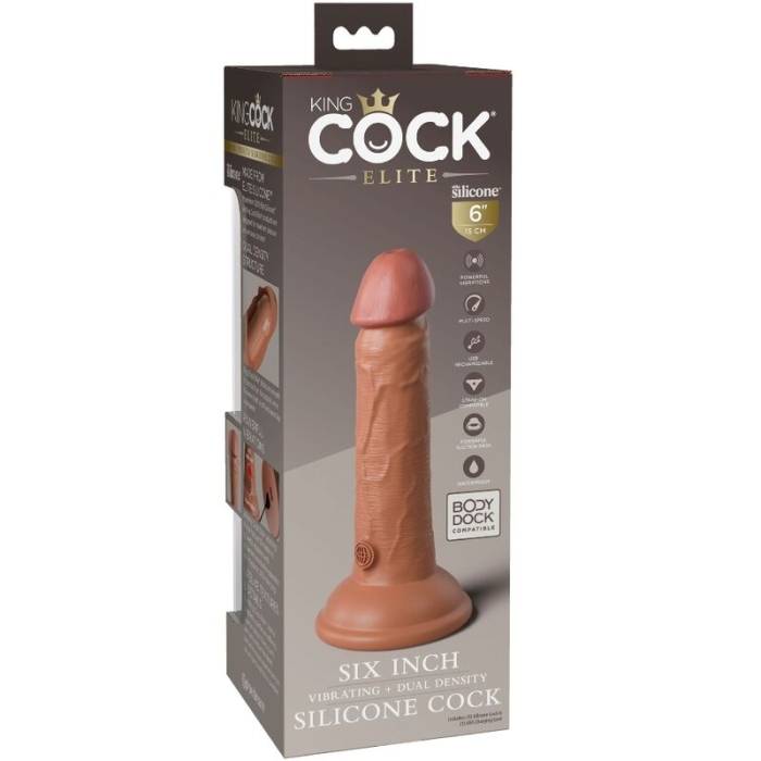 KING COCK ELITE - VIBRAÇÃO REALÍSTICA E DILDO DE SILICONE 15,2 CM DOCES