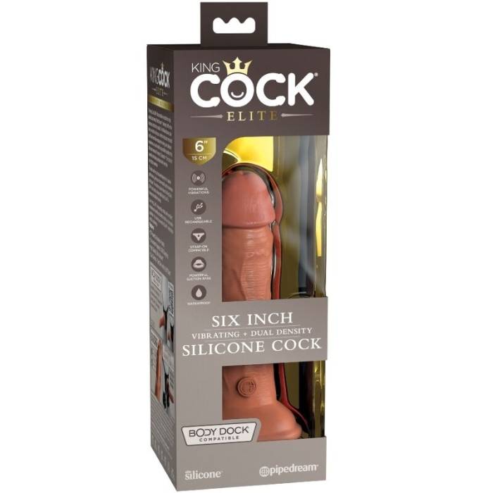 KING COCK ELITE - VIBRAÇÃO REALÍSTICA E DILDO DE SILICONE 15,2 CM DOCES