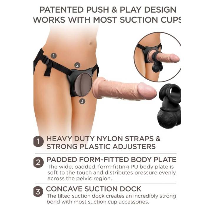 KING COCK ELITE - KIT DE ARNÊS AJUSTÁVEL DELUXE ANEL COM TESTÍCULOS E DILDO 20,3 CM